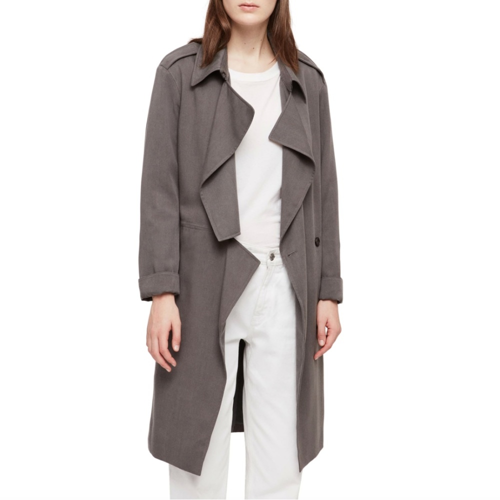 NWT $428 ALLSAINTS Bexley Trench Coat in Slate Blue - size Small!